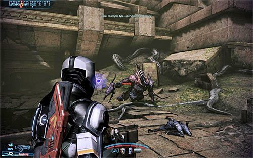 W celu dotarcia do kolejnego obszaru ruin musisz przejść po moście, wykonując po drodze pojedynczy skok - Mass Effect 3: Priorytet, Tuchanka - solucja, opis przejścia - Mass Effect 3 - poradnik do gry