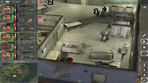 Najlepiej z początku do środka wysłać jedynie Statika z NF Shotgunem oraz granatami bojowymi, a dopiero gdy przeciwnicy (1,2) skupią na nim ogień, rozkażmy reszcie wbiec do środka z przestawionymi na tryb salwy karabinami maszynowymi, by w końcu zabić ostatnich oponentów - Pozostałe lokacje (6) - Lokacje - Jagged Alliance: Back in Action - poradnik do gry