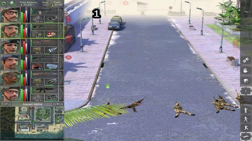 Kolejnych przeciwników napotkamy w centrum - ułóżmy więc naszych najemników na drodze z wycelowaną bronią na wschód, po czym przy pomocy Thora zacznijmy ściągać przeciwników (1) - jeśli zaczną się zbliżać w nasza stronę, zadaniem reszty składu będzie nie pozwolenie na zbliżenie się zanadto do naszej - Końcowe lokacje - Meduna - Lokacje - Jagged Alliance: Back in Action - poradnik do gry