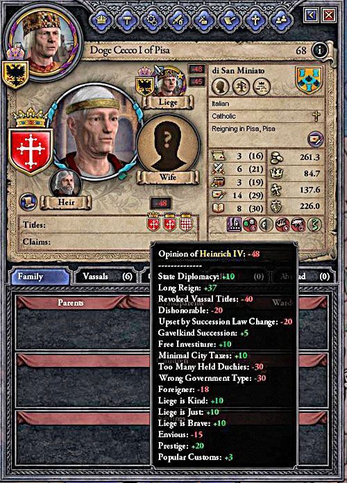Na zadowolenie wasali wpływa bardzo wiele czynników. - Informacje ogólne o postaciach w Crusader Kings II | Postacie - Crusader Kings II - poradnik do gry