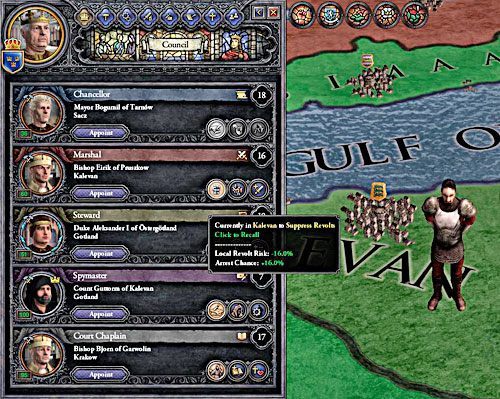 Szansa na stłumienie buntu jest równie duża, co ryzyko aresztowania. - Marszałek (Marshall) | Rada (Council) w Crusader Kings II - Crusader Kings II - poradnik do gry