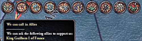 Ikona chorągwi oznacza, że można wezwać sojusznika na pomoc. - Kampanie wojenne | Militaria w Crusader Kings II - Crusader Kings II - poradnik do gry