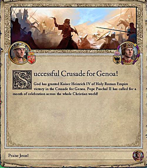 Zwycięstwo w krucjacie sprawia, że papież jest wniebowzięty. - Krucjata w Crusader Kings II | Religia - Crusader Kings II - poradnik do gry