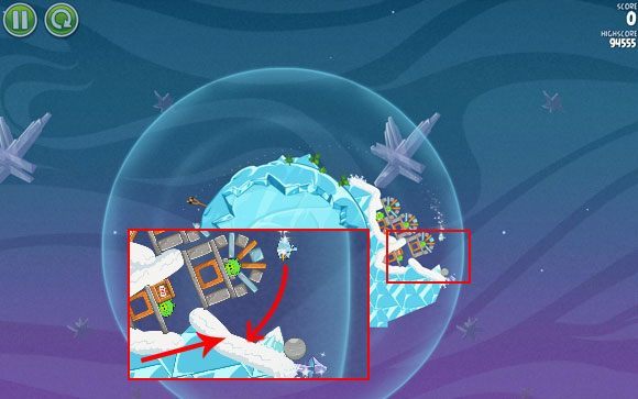 W efekcie obleci wszystkie świnie i uderzy w śnieg na tyłach - Level 2 - 11 | Cold Cuts | Angry Birds Space - Angry Birds Space - poradnik do gry