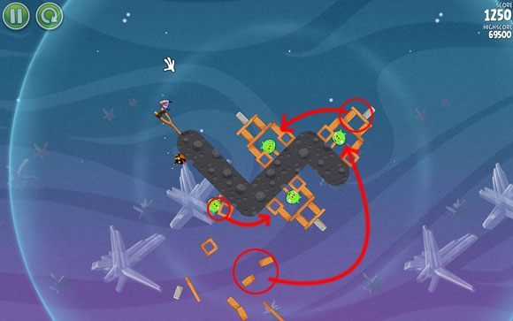 W efekcie powinieneś otrzymać mniej więcej taką reakcję jak na obrazku powyżej - Level 2 - 15 | Cold Cuts | Angry Birds Space - Angry Birds Space - poradnik do gry