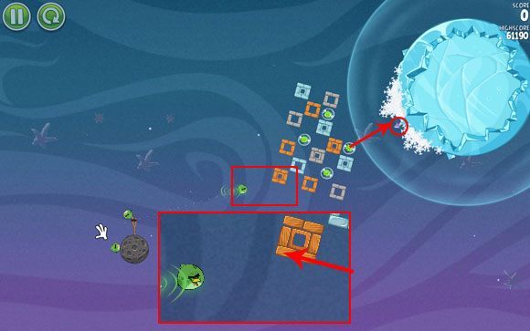 Na tym etapie poznasz nowy typ ptaka - masywnego Bash-a, który jest w stanie przebić się nawet przez betonowe klocki - Level 2 - 16 | Cold Cuts | Angry Birds Space - Angry Birds Space - poradnik do gry