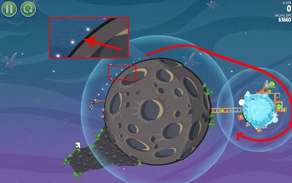 Bardzo prosta plansza ograniczająca się do dwóch błahych ruchów - po pierwsze ustaw tor lotu ptaka bardzo blisko dużej planety - Level 2 - 27 | Cold Cuts | Angry Birds Space - Angry Birds Space - poradnik do gry