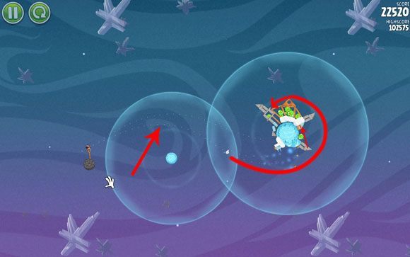 W przypadku drugiego ptaka wysłanie go idealnie jak należy jest dość trudne - Level 2 - 23 | Cold Cuts | Angry Birds Space - Angry Birds Space - poradnik do gry