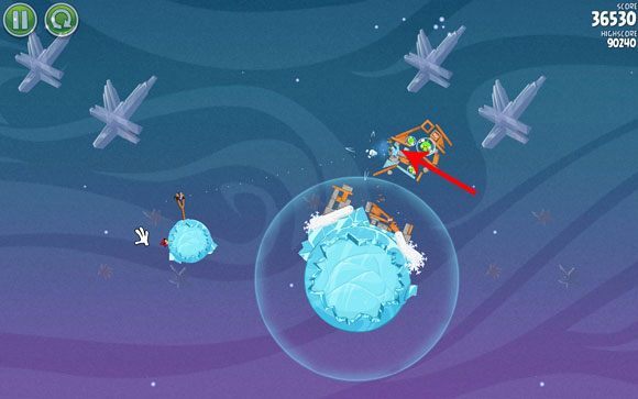 Powinieneś wtedy ujrzeć mniej więcej taki widok jak na powyższym obrazku - Level 2 - 24 | Cold Cuts | Angry Birds Space - Angry Birds Space - poradnik do gry