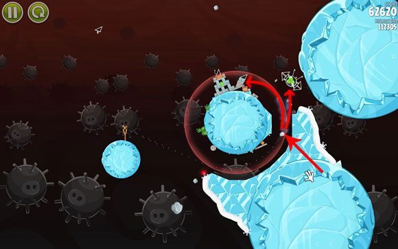 Jeśli jednak nie oczyścisz całej planszy musisz wystrzelić drugiego ptaka - Level 3-3 | Danger Zone | Angry Birds Space - Angry Birds Space - poradnik do gry