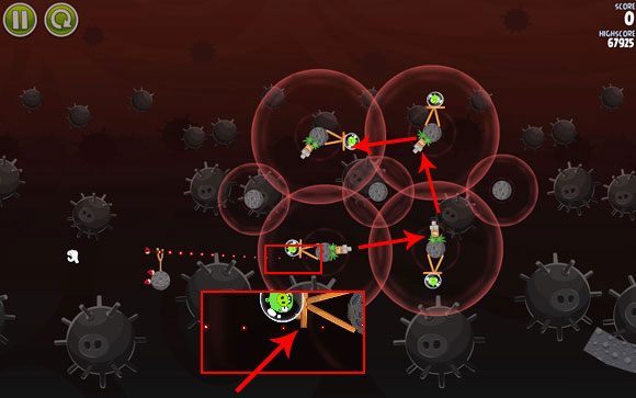 Jeden z nielicznych etapów, w którym szczęście odgrywa nieco większą rolę niż zazwyczaj - Level 3-9 | Danger Zone | Angry Birds Space - Angry Birds Space - poradnik do gry