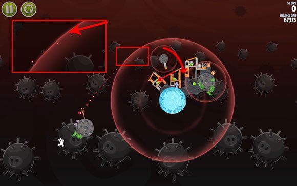 Pierwszy strzał jest bardzo trudny i to w dodatku od niego zależy całe powodzenie - Level 3-21 | Danger Zone | Angry Birds Space - Angry Birds Space - poradnik do gry