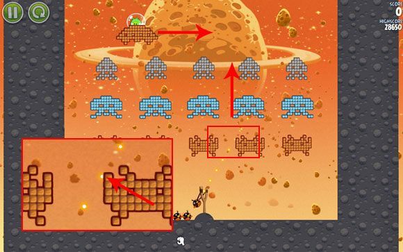 Wyceluj ptaka w oznaczony piksel przybliżonego na obrazku kosmity - Level E-1 | Eggsteroids | Angry Birds Space - Angry Birds Space - poradnik do gry
