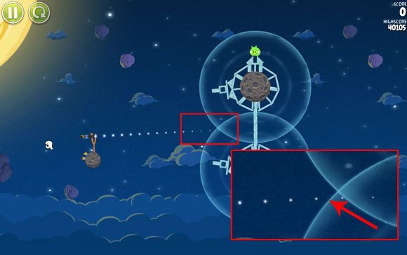 Etap wymagający nieco większej precyzji - wyceluj BipBapBop-a nieco poniżej punktu styku granic grawitacji oby planet - Level 1 - 10 | Pig Bang | Angry Birds Space - Angry Birds Space - poradnik do gry