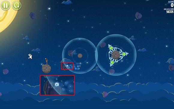 Moment rozdzielenia musi najlepiej nastąpić chwilę po wejściu w obszar grawitacji pierwszej planet - Level 1 - 12 | Pig Bang | Angry Birds Space - Angry Birds Space - poradnik do gry
