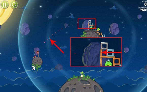 Troszkę trudniejszy etap, który wymaga nieco większej dokładności - sporo też zależy od szczęścia - Level 1 - 13 | Pig Bang | Angry Birds Space - Angry Birds Space - poradnik do gry