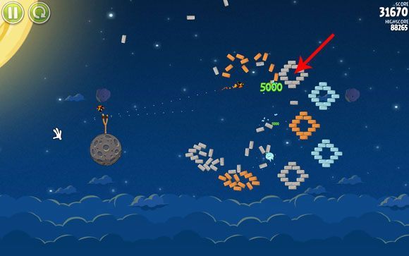 Nie czekaj zbyt długo na oddanie kolejnego strzału, gdyż etap się zakończy - Level 1 - 14 | Pig Bang | Angry Birds Space - Angry Birds Space - poradnik do gry