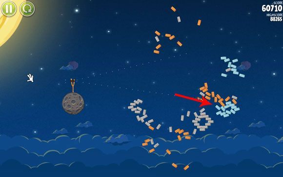 Ostatni strzał nakieruj w stronę naruszonej wcześniej struktury brył - Level 1 - 14 | Pig Bang | Angry Birds Space - Angry Birds Space - poradnik do gry