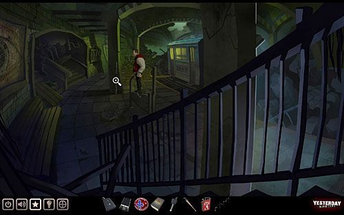 Weź oparty o kolumnę żelazny pręt i za jego pomocą sforsuj drzwi do wagonu metra - Dostań się za niedostępne drzwi | Nowy Jork - stacja metra Cadway | Yesterday - Yesterday - poradnik do gry