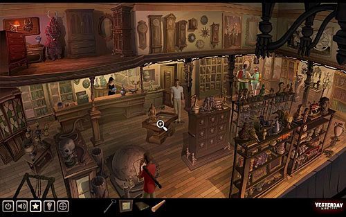 W sklepie na centralnie stojącej oszklonej gablocie znajdziesz nożyczki - Odczytaj zaszyfrowaną wiadomość | Paryż - sklep z antykami | Yesterday - Yesterday - poradnik do gry