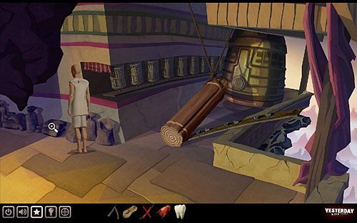 Następnie musisz spowodować, by deska ją uniosła, trzeba ją więc czymś obciążyć - Uruchom dzwon (2) | Klasztor gdzieś hen w górach | Yesterday - Yesterday - poradnik do gry