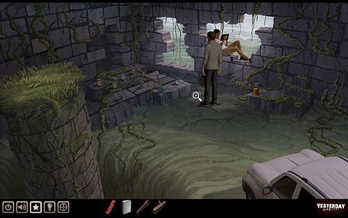 Udaj się zatem do najlepiej zachowanej części kościoła, po prawej, tam, gdzie przebywa Pauline (jeśli chcesz, możesz z nią porozmawiać) - Oczyść krzyż | Szkocja - ruiny kościoła św. Fergusa | Yesterday - Yesterday - poradnik do gry