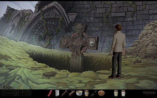 Udaj się pod krzyż i dokładnie tak samo, jak robiłeś to z krzyżem Petita, w otworze za zaślepką na prawym ramieniu umieść rtęć, - Uruchom mechanizm krzyża | Szkocja - ruiny kościoła św. Fergusa | Yesterday - Yesterday - poradnik do gry