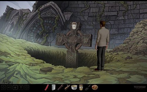 a w otworze za zaślepką w górnej części krzyża - sól - Uruchom mechanizm krzyża | Szkocja - ruiny kościoła św. Fergusa | Yesterday - Yesterday - poradnik do gry