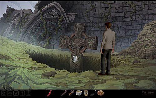 Niestety, pomysł, żeby rozpalić ogień zapalniczką bezpośrednio we wnętrzu dolnego otworu nie wypali - Uruchom mechanizm krzyża | Szkocja - ruiny kościoła św. Fergusa | Yesterday - Yesterday - poradnik do gry