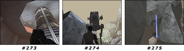Za kilkoma zakrętami natkniesz się na ruiny budynków, bronionych przez kilku żołnierzy okupujących działka oraz jednego AT-ST - Misja 22: Yavin Canyon | Star Wars Jedi Knight II Jedi Outcast - Star Wars Jedi Knight II: Jedi Outcast - poradnik do gry