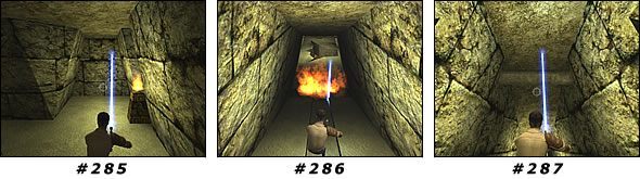 Rozwal rurę pod sufitem [#287] , by zalać płomienie wodą, po czym wskocz w wyrwę w podłodze - Misja 24: Yavin Final | Star Wars Jedi Knight II Jedi Outcast - Star Wars Jedi Knight II: Jedi Outcast - poradnik do gry
