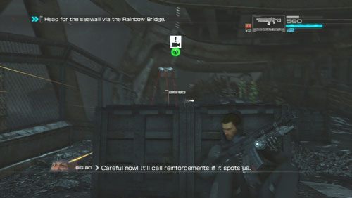 Biegnąc przed siebie zeskoczymy z kawałka zerwanej drogi i staniemy do walki z grupą robotów - Rozdział 1 Hit and Run (1) | Opis przejścia Binary Domain - Binary Domain - poradnik do gry