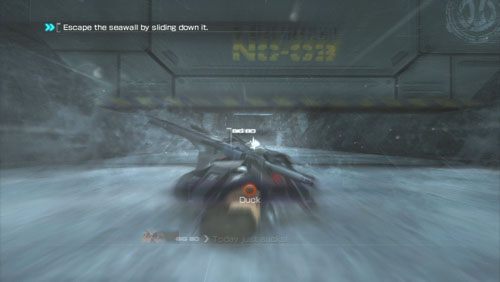 W odpowiednich momentach będziemy musieli położyć się na płasko by prześlizgnąć się pod nisko zawieszonymi blokadami - Rozdział 1 Hit and Run (3) | Opis przejścia Binary Domain - Binary Domain - poradnik do gry