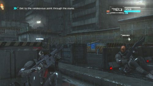 Przed zasłoną, za którą schował się Big Bo leży na skrzyni karabin snajperski - Rozdział 1 Hit and Run (3) | Opis przejścia Binary Domain - Binary Domain - poradnik do gry