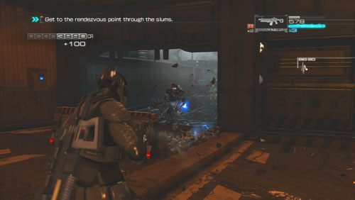 W połowie walki zrzucony zostanie oddział czarnych robotów szturmujących - Rozdział 1 Hit and Run (3) | Opis przejścia Binary Domain - Binary Domain - poradnik do gry