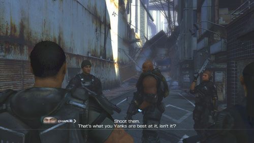 Rozdział rozpoczynamy od wybrania dwóch członków drużyny, którzy będą nas wspierać - Rozdział 2 Yearn For Refuge (1) | Opis przejścia Binary Domain - Binary Domain - poradnik do gry