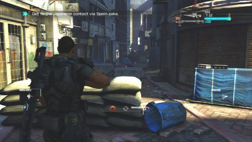 Po dojściu do niewielkiego skrzyżowania [1] z oddali wyłonią się snajperzy - Rozdział 2 Yearn For Refuge (1) | Opis przejścia Binary Domain - Binary Domain - poradnik do gry