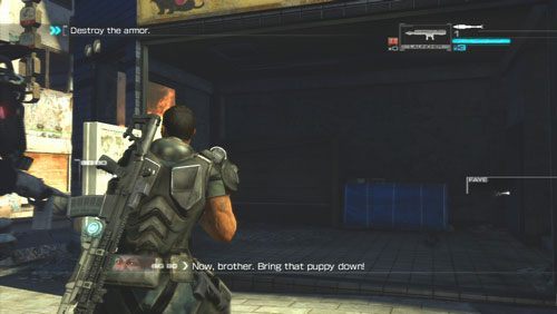 Zanim do nas dojdzie wbiegamy do budynku po prawej stronie uliczki, którą nadciąga przeciwnik - Rozdział 2 Yearn For Refuge (1) | Opis przejścia Binary Domain - Binary Domain - poradnik do gry