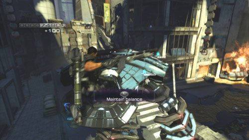 By utrzymać równowagę musimy wychylać Dana w przeciwną stronę niż odchyla się robot - Rozdział 2 Yearn For Refuge (1) | Opis przejścia Binary Domain - Binary Domain - poradnik do gry