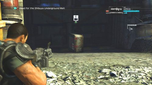 Gdy już pojemnik będzie pod drzwiami wysadzamy go i ruszamy otwartym przejściem - Rozdział 2 Yearn For Refuge (2) | Opis przejścia Binary Domain - Binary Domain - poradnik do gry