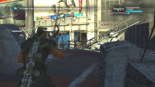 Rakiety wystrzeliwane przez naszego przeciwnika uszkodzą budynki i będziemy musieli rzucić się do ucieczki pod spadającymi blokami betonu - Rozdział 2 Yearn For Refuge (2) | Opis przejścia Binary Domain - Binary Domain - poradnik do gry