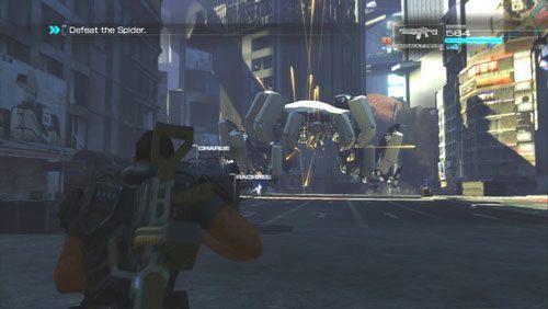 Po walce przejdziemy przez metalowe drzwi i biegnąc przez pomost zostaniemy strąceni na ziemię wprost pod nadciągającego Spidera - Rozdział 2 Yearn For Refuge (2) | Opis przejścia Binary Domain - Binary Domain - poradnik do gry