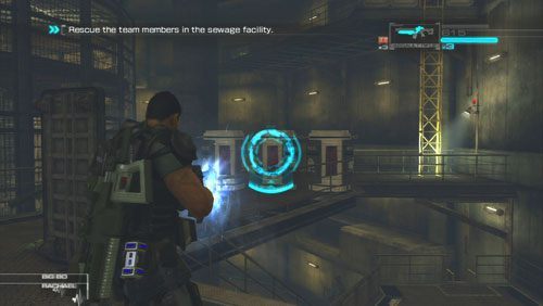 Musimy teraz przyspieszyć kroku i na szybko pokonać kolejne poziomy rusztowania umiejscowionego pod ścianą pomieszczenia - Rozdział 2 Yearn For Refuge (4) | Opis przejścia Binary Domain - Binary Domain - poradnik do gry