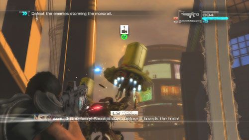 Oczyszczamy kolejny wagon i wysyłamy jednego z kompanów na przód kolejki, podczas gdy my będziemy odpierać cięższe jednostki ostrzeliwujące pociąg z zewnątrz - Rozdział 4 Reafuse and Resist (1) | Opis przejścia Binary Domain - Binary Domain - poradnik do gry