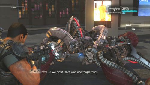 Po pokonaniu bestii możemy skorzystać ze sklepiku (jest on dostępny również w trakcie walki), a następnie udać się za kompanami - Rozdział 4 Reafuse and Resist (2) | Opis przejścia Binary Domain - Binary Domain - poradnik do gry