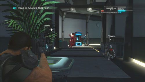 Gdy Shindo uda się na stronę, chowamy się we wnęce prowadzącej do toalet i rozprawiamy się z jednostkami ochrony - Rozdział 5 Intelligent Artifice (1) | Opis przejścia Binary Domain - Binary Domain - poradnik do gry