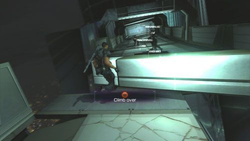 Biegnąc przez walący się pomost omijamy powstałe dziury by na koniec pokonać walający się filar i doskoczyć do naszych kompanów - Rozdział 5 Intelligent Artifice (4) | Opis przejścia Binary Domain - Binary Domain - poradnik do gry