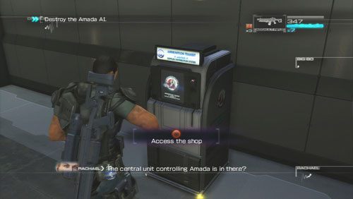 Opuszczając pomieszczenie z sarkofagiem korzystamy z ostatniego sklepiku [2] w trybie kampanii i rozmawiamy z Charliem by ruszyć na ostatnie starcie - Rozdział 6 Denying Destiny | Opis przejścia Binary Domain - Binary Domain - poradnik do gry