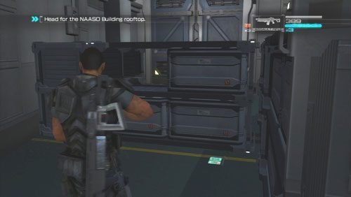 [5] Gdy trafimy do pomieszczenia z labiryntem z regałów oczyszczamy teren i przeszukujemy pomieszczenie by odnaleźć Secur-Com - Rozdział 3 | Bonusy (Secur-Com) Binary Domain - Binary Domain - poradnik do gry