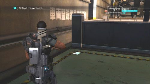 Tuż przed nimi skręcamy w prawo i przeszukujemy kwadratową platformę by odnaleźć Secur-Com - Rozdział 4 | Bonusy (Secur-Com) Binary Domain - Binary Domain - poradnik do gry